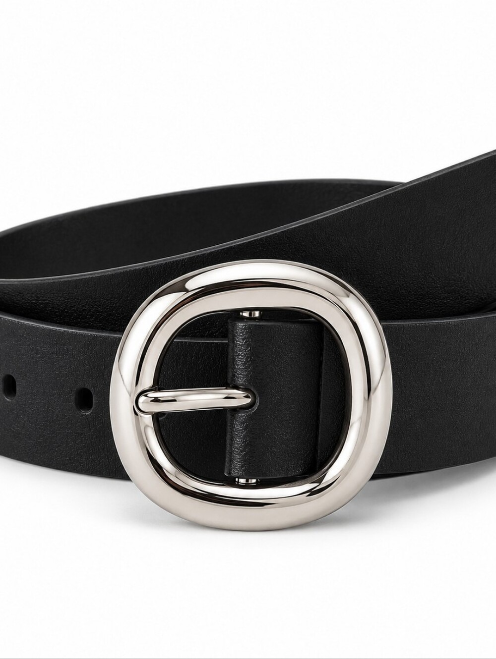 Wild Fable Black Belt Size M Silver-Tone Oval Buckle Minimalist Y2K Contemporary